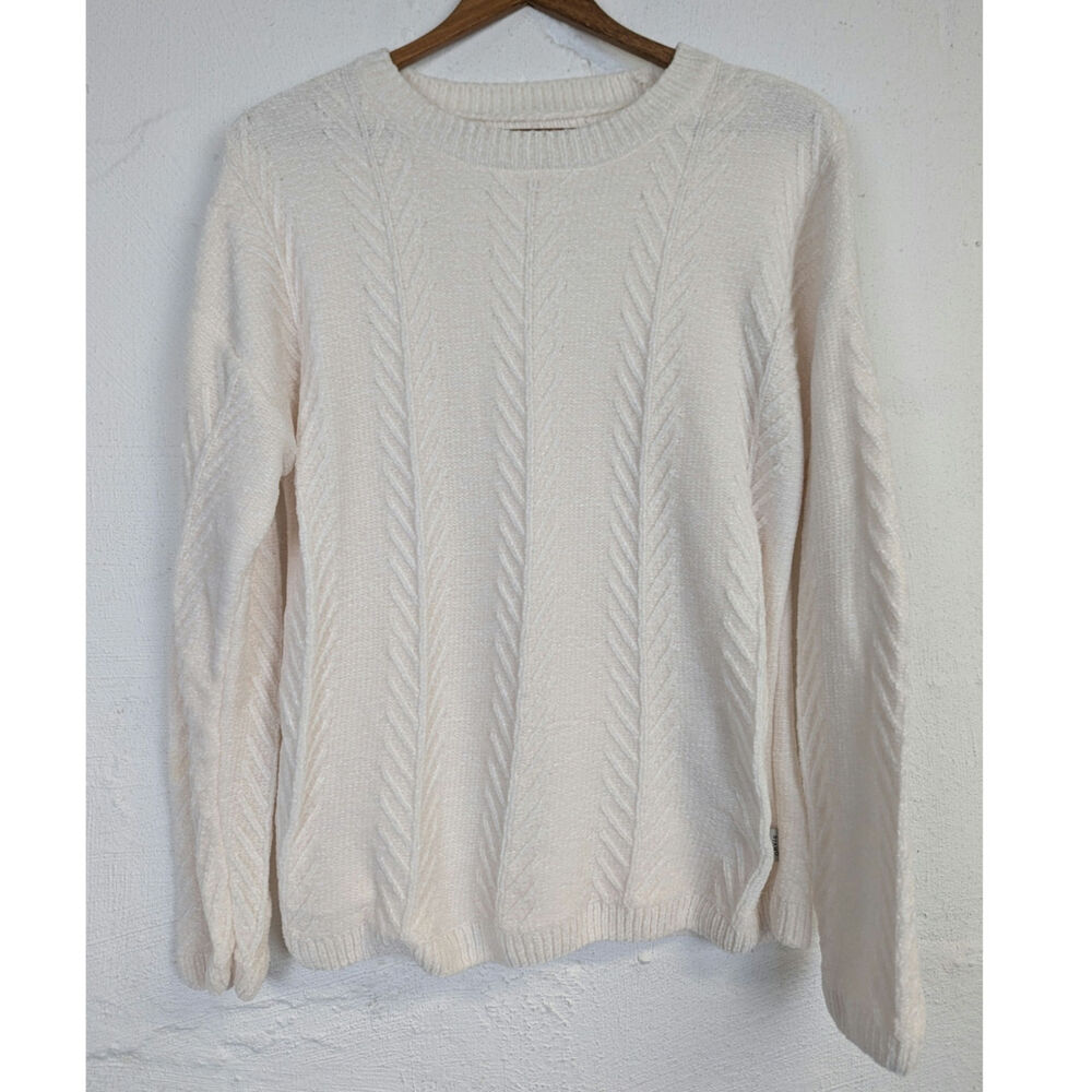 Orvis Chenille Sweater Cable Knit Winter White Classic Cabincore Womens Medium